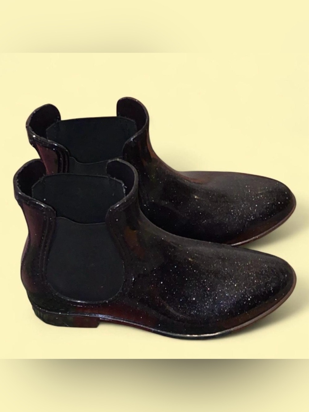 INC black glitter ankle rain boots